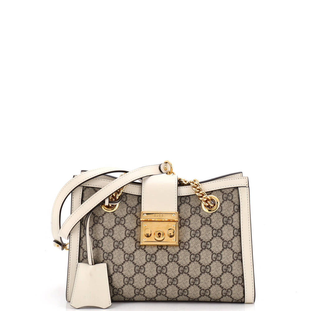 Gucci Small Padlock Chain Tote GG Coated Canvas with Leather